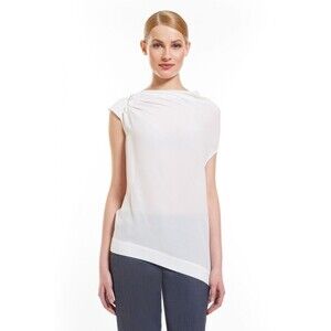 NWT $575 Silk Escada Designer White Blouse Top 40 Womens 10 M New Crystals Work